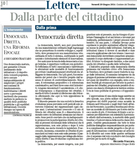 lettera corriere_Fraccaro M5S