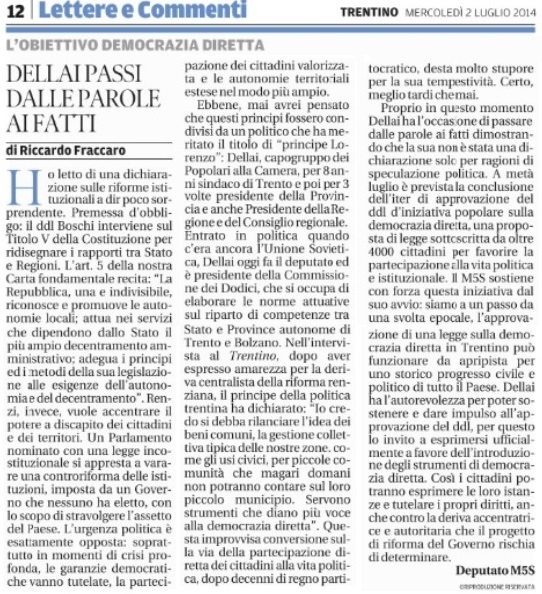 Trentino_Fraccaro vs Dellai su dem dir