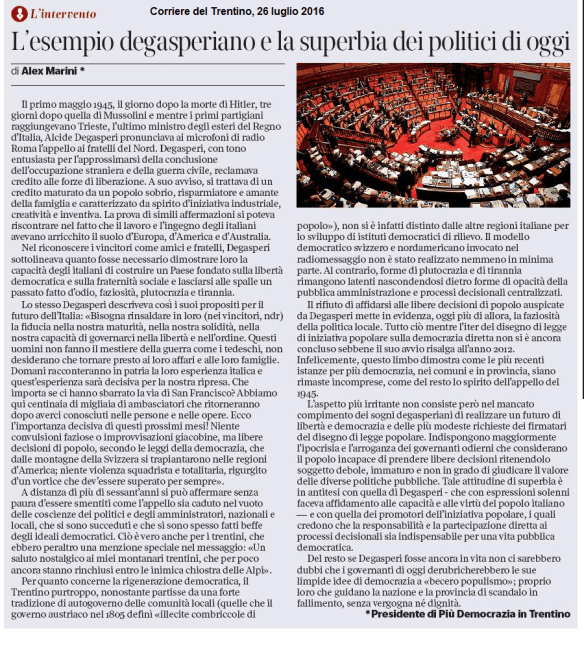 20160726 CdT Esempio degasperiano e superbia di oggi (Marini)